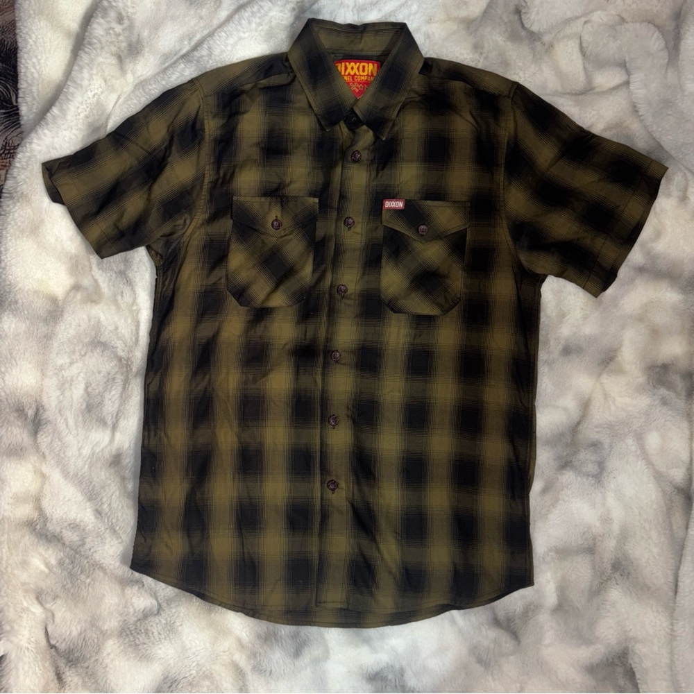 DIXXON Men's Olive and Black Plaid Shirt